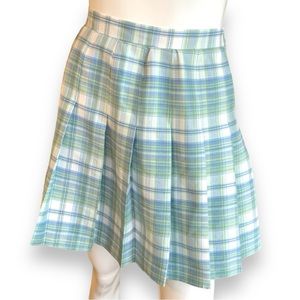 REWIND TARTAN GREEN/WHITE PLAID SKIRT. JUNIOR SIZE MEDIUM
